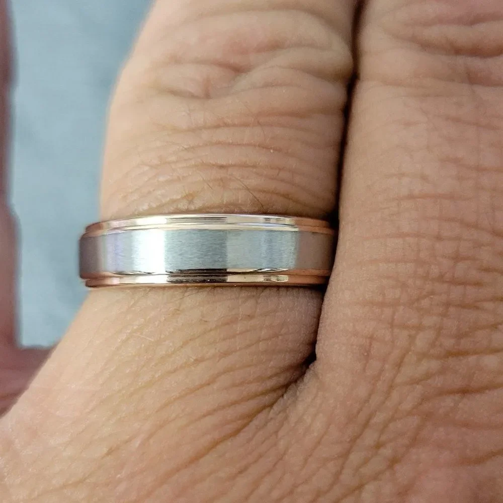 Men's Two Tone Rose Gold and Silver Promise Ring Band - Promise ring For Him